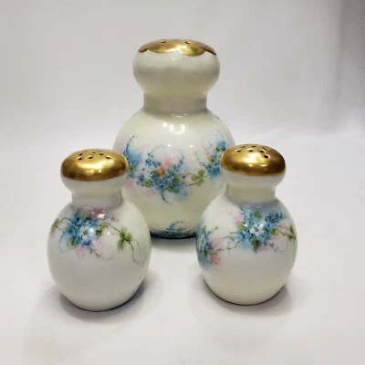Juego de Azúcar Salero Pimentero De Colección Pintado a Mano Azul Dorado Floral Victoriano Japón Foto 1 de 4