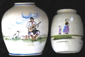 VINTAGE FRENCH? POTTERY JARS/VASES~HAND PAINTED IN GLAZE~4-1/2&5-1/2"~EXCELLENT! - Picture 1 of 5