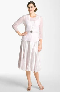 Nuevo con etiquetas Vestido y Chaqueta de Chifón Plisado Komarov Rosa Talla M - Imagen 1 de 1