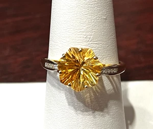 14K Yellow Gold Fancy Cut Yellow Gemstone Ring With Diamond Accents Size 8 2.9Gr - Picture 1 of 6