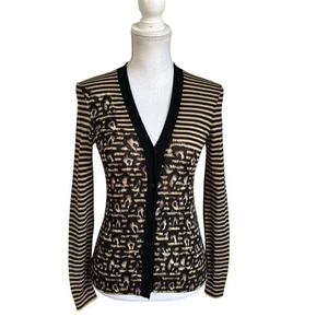 Tory Burch Strickjacke V-Ausschnitt Animal Print Streifen Größe S - Bild 1 von 7
