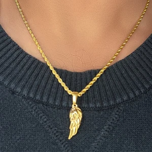 Guardian Angel Wing Protection Pendant & Necklace 18K Gold -Religious Amulet 20” - Picture 1 of 13