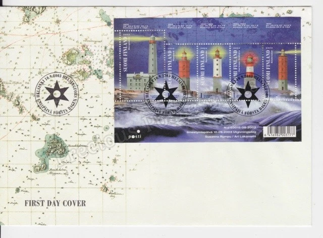 FINLAND FDC FIRST DAY COVER STAMP SHEET 2003 LIGHTHOUSES - Image 1 of 1