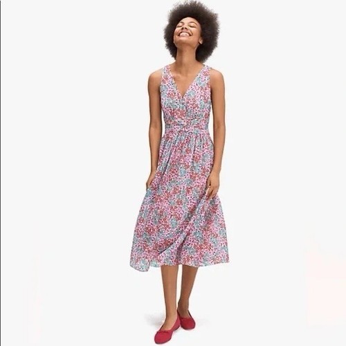Abito midi Kate Spade senza maniche scollo a V floreale medley burnout aderente e svasato taglia 10