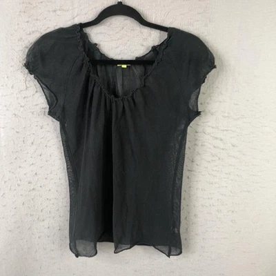 Chan Luu Shirt Womens Medium Black Sheer Mesh Ruffle Sheer Whimsigoth Dark Fairy - Image 1 of 4