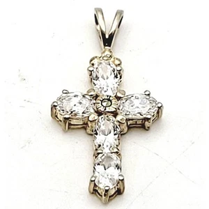 Sparkling CROSS PENDANT Sterling Silver 925 CZ Marked 1 1/4" x 3/4" - Bild 1 von 2
