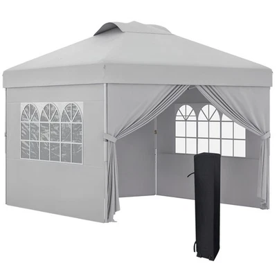 Outsunny Gazebo Pieghevole 3x3m con Altezza Regolabile, Finestre e Borsa Grigio - Immagine 1 di 4