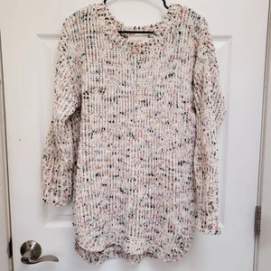 Maglione tunica Jessica Simpson bianco multicolore maculato grosso maglia aperta taglia L - Foto 1 di 5