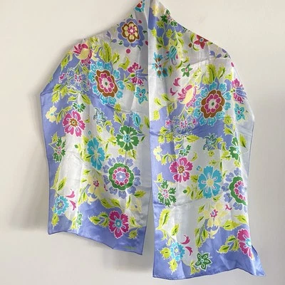 Bufanda de seda vintage Liz Claiborne periwinkle multicolor floral primavera verano Foto 1 de 4