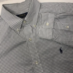 Polo Ralph Lauren Herren L 16,5 Button Down Hemd grau weiß kariert blau Pony - Bild 1 von 5