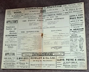 1922 D`Oyly Carte programa Gilbert & Sullivan The Gondoliers Manchester Theatre - Imagen 1 de 6