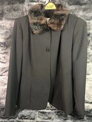 Jaclyn Smith классический женщин черный кнопка вверх куртка съемный меховой воротник винтажный - Изображение 1 из 4