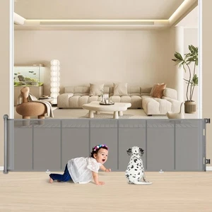 34” Tall x 120” Wide Retractable Baby & Pet Safety Gate – Mesh Dog Gate Black - Picture 1 of 12