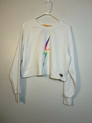 MUJER AVIATOR NATION BLANCO OMBRE BOLT RECORTADO JERSEY SUDADERA GRANDE Foto 1 de 4