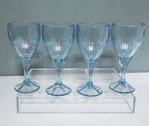 Set of 4 Fostoria Light Blue Monet 7 3/8" Footed Stem Water Goblets Wine Glasses - Picture 1 of 7