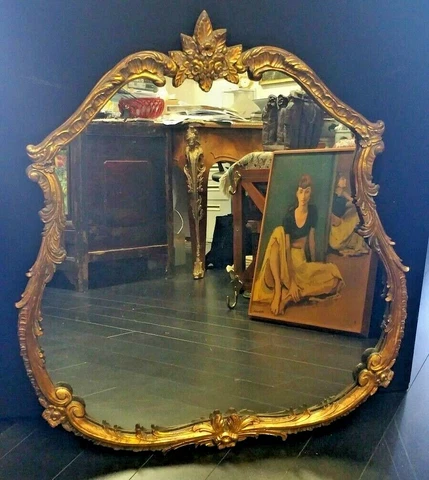 Antique Rococo Style Carved Handmade Gilt Wood Original Mirror 34" x 29" Cover