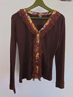 D&G Dolce And Gabbana Cardigan brown mustard floral silk trim Y2K size Medium  - Image 1 of 4
