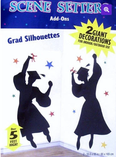 GRADUATION  Scene Setter party BACKDROP happy graduate's silhouettes boy girl - Image 1 of 1
