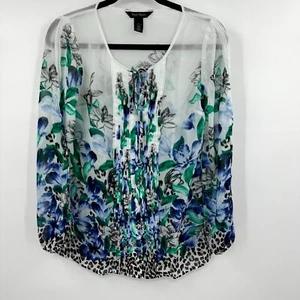 Top túnica de la Casa Blanca mercado negro para mujer 0 pulóver plisado multi floral de leopardo - Imagen 1 de 11