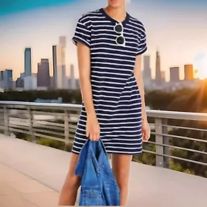 Madewell Tina Stripe T-Shirt Dress Blue Sizes S M L XL casual short cotton knit - Picture 1 of 11