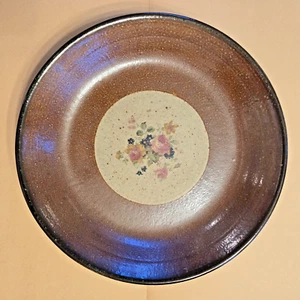 Monroe Salt Works Vintage Ceramic Pottery Pie Plate Rose Bouquet 10 3/4" Brown - Picture 1 of 3
