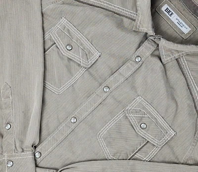 Camisa BKE Manga Larga Abotonada Para Hombre Mediana Beige Perla Broches de presión Ajuste Atlético Foto 1 de 4