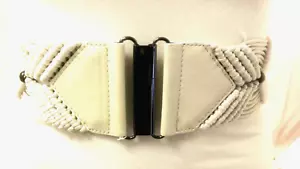 Cream Braided Beads Elastic Belt With Metal Buckle - Picture 1 of 8