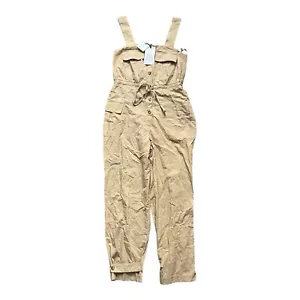 Zara Women's Jumpsuit Small Beige Cargo Cotton Straight Jumpsuit Lightweight NEW - Picture 1 of 8