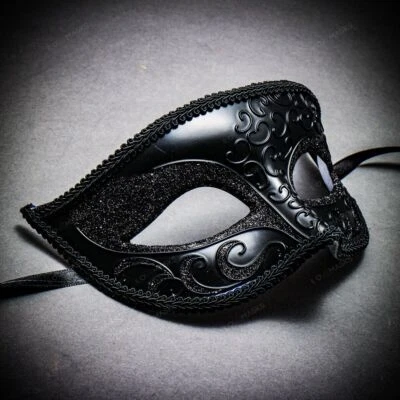 Black Venetian Classic Masquerade Costume Eye Mask For Ball Prom Halloween Party - Image 1 of 4