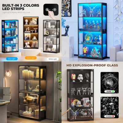 Vitrina trofeo recuerdos coleccionables vitrina 3 luces de colores puertas de vidrio Foto 1 de 4