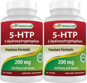 2 Packs Best Naturals 5-HTP 200 mg 120 Vegetarian Capsules - Picture 1 of 8