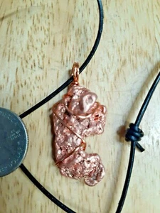 Natural Michigan Copper Nugget wire wrapped pendant with leather cord - Picture 1 of 4