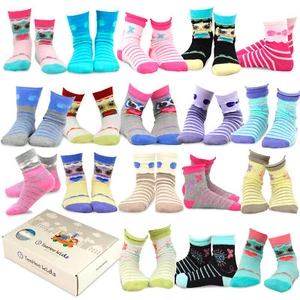 TeeHee Girls Cotton Crew Socks 18 Pair Pack Gift Box (Butterfly and Owl) - Picture 1 of 5