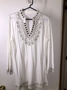Tunic Top INC Dashiki Sz Large Dress Sequin and Embroidered White - Picture 1 of 5