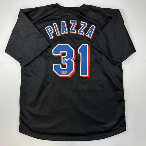 Facsimile Autographed Mike Piazza New York Black Reprint Jersey Size Men's XL Cover