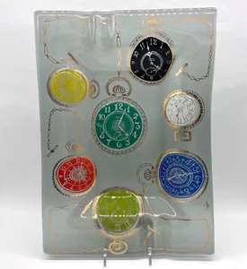 Higgins Studio Barbaric Jewels 14" x 9-3/4" Large Glass Ashtray Clocks - Picture 1 of 8