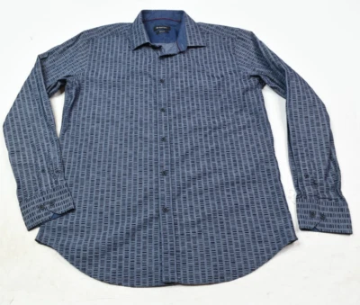 BUGATCHI Shaped Fit Woven Shirt Mens Large Blue Long Sleeve Button-Up Cotton - Image 1 of 4