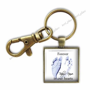 Personalized Forever in Our Hearts Glass Top Bronze Key Chain Loss of Baby - Picture 1 of 4