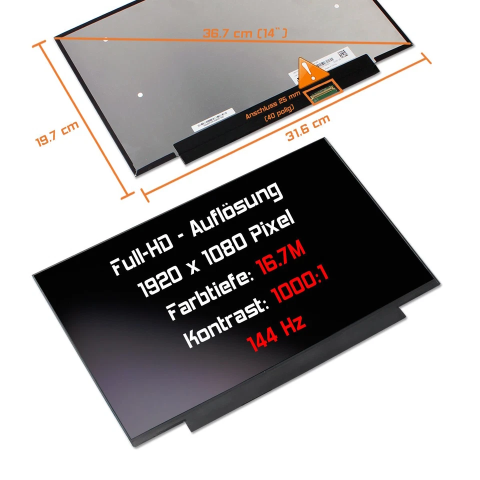 14" LED Display matt passend für Sharp LQ140M1JW49 Full HD IPS 72% Gamut 144Hz  - Bild 1 von 1