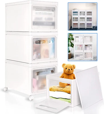 3/6/9Pcs Large Clear Plastic Storage Organizer w/Lid Wheels Stackable Boxes Bins - Image 1 of 4