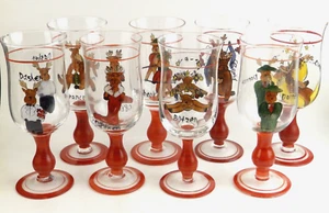 Set 8 Pottery Barn Santa's Reindeer Water Goblets Wine Glasses Hand Painted EUC - Picture 1 of 7