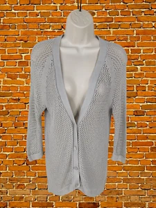 WOMENS GAP SIZE UK XS SMALL GREY LOOSE KNIT LONGLINE CARDIGAN JUMPER 3/4 SLEEVE - Picture 1 of 5