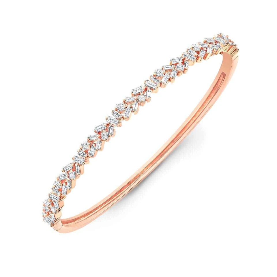 Brazalete brazalete de diamantes talla princesa y baguette de 1,80 quilates LeDodi de oro rosa de 14 quilates Foto 1 de 1