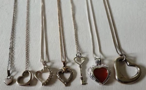 7 Vtg Heart Glass Multi Color Stone Flower Sterling Silver Necklace Pendant Lot - Picture 1 of 11