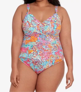 Lauren Ralph Lauren Plus Size Surplice Underwire One-Piece Patchwork Size 20W - Picture 1 of 3