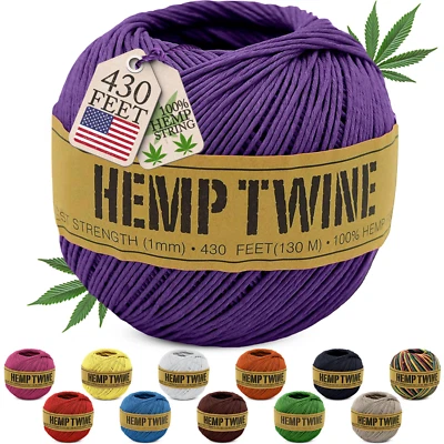 Cordel de cáñamo natural de 20 lb - Cordel de alta resistencia a la tracción de 1 mm delgado para hágalo usted mismo, 430 pies Foto 1 de 4