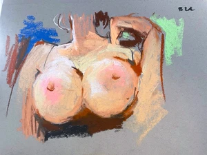 Pintura Pastel Francés Anatómico Boudoir Cubismo Papel Original Firmado BVC - Imagen 1 de 2