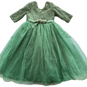 Girls size 8-10 emerald green princess tulle pearl lace 3/4 sleeve formal boutiq - Picture 1 of 7
