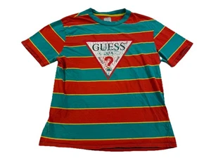 Guess USA Triangle Logo Stripe T-Shirt Red Teal Yellow Retro 90s Style Men’s M - Picture 1 of 8