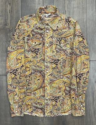 Camisa True Religion Abotonada Perla A Presión Paisley Naranja Occidental Para Hombres Se Ajusta Mediana Foto 1 de 4